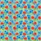 Seamless flowers pattern:  poppy, cornflower,  bluebell, on the grass.