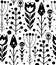 Seamless folk pattern with black silhouette of herbs and flowers on a white background with boho pattern. Vector print native