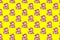 Seamless food pattern with raw pork meat slices on yellow background, beef steaks. top view. Food flatly flat lay