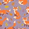 Seamless foxes pattern. Autumn fox, cute orange animal cartoon vector illustration