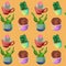 Seamless freehand painting watercolor stylePatterns represent a group cactus