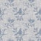 Seamless french farmhouse bird foliage linen printed fabric background. Gray pattern texture. Shabby chic style woven