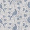 Seamless french farmhouse bird foliage linen printed fabric background. Gray pattern texture. Shabby chic style woven