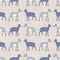 Seamless french farmhouse deer with silhouette pattern. Farmhouse linen shabby chic style. Hand drawn rustic texture