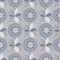 Seamless french farmhouse linen printed floral damask background. Provence blue gray linen pattern texture. Shabby chic