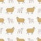 Seamless french farmhouse sheep and lamb pattern. Farmhouse linen shabby chic style. Hand drawn rustic texture