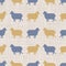 Seamless french farmhouse sheep and silhouette border. Farmhouse linen shabby chic style. Hand drawn rustic texture