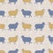 Seamless french farmhouse sheep and silhouette pattern. Farmhouse linen shabby chic style. Hand drawn rustic texture