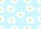 Seamless fried eggs pattern isolated on soft blue background.