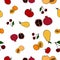 Seamless fruit pattern. Vector illustration including apples, pears, apricots, peaches, pomegranates and cherries