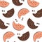 Seamless fruity pattern with chocolate cake.