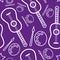 Seamless fun pattern with guitars and paints on the purple background