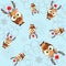 Seamless with funny reindeer in cartoon style for Christmas