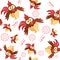 Seamless with funny rooster in cartoon style for Christmas