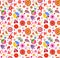 Seamless funny wallpaper with hippie peace symbols, flower-power, butterfly, fly agaric and paisley