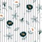 Seamless garden flowers pattern on stripes. Leaves illustratio