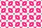 Seamless geometric pattern. Shaped black swaures and pink rounded diamonds, white background