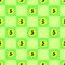 Seamless geometric pattern of staggered green and yellow squares with symbols of dollar coins, vector illustration.