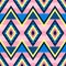 Seamless geometric pattern with stripes and rhomb. Bright Ñontrasting color scheme in classic blue, lemon and pink.