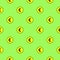 Seamless geometric pattern of yellow euro coins staggered on green background, vector illustration.