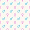 Seamless geometric vector pattern with gender signs. Mars and venus icons background. Blue man and pink woman symbols