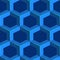 Seamless geometric volumetric pattern. Blue isometric honeycomb background.