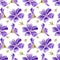 Seamless geranium violet flowers pattern. Watercolor floral background with Purple flower, green leaf and bud for textile, womens