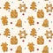 Seamless gingerbread christmas cookie. Vector pattern white background