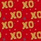Seamless gingerbread XO phrase cookie. Christmas kiss and hug. Pattern, red background. Festive homemade sweets. Vector