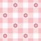 Seamless gingham pattern with bright coloured flowers with pink undertones