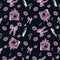 Seamless glamour fashion pattern in pink color on black background
