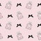 Seamless glamour pattern with cologne perfume and bows in hand drawn style. Fragrance bottle seamless pattern. Hand drawn perfumer