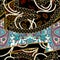 Seamless gold chains, flowers, leopard skin texture, rope, ethnic pattern on black background. Fabric print. Fashion design.