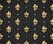 Seamless gold pattern with fleur-de-lys on a dark black background. Vector Illustration.