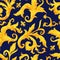 Seamless golden baroque pattern, rococo ornament