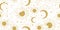 Seamless golden space pattern with sun, crescent, planets and stars on a white background. Mystical ornament of the