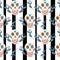 Seamless gouache pattern of mexican skulls and blue flowers black and white background