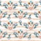 Seamless gouache pattern of mexican skulls and blue flowers with golden stripes