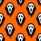 seamless graphic black and white pattern mask scream on orange background