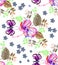 Seamless graphic, hibiscus flower and butterfly in abstract styles on white background,vector illustration