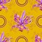 Seamless graphic, orchid flowers on yellow background,vector illustration beautiful circle