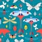 Seamless graphic pattern with different insects