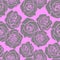 seamless graphic pattern of gray silhouettes of roses on a pink background,