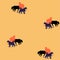 Seamless graphical  tropical pattern with black orange puma cat.