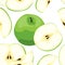 Seamless green apple pattern. Tile vegetarian background. Repeating fruit wrapping paper texture. Vector illustrated