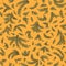 Seamless green leaf pattern on yellow, natural plant vector background for textile design