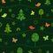 Seamless green pattern with fairy forest on hills