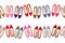 Seamless groups of colored woman`s shoes over white background