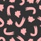 Seamless grunge pattern. Rough brush smears. Pink elements on a black background.