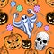 Seamless Halloween pattern with a pumpkin. Halloween Party desig